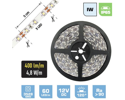 LED pásek FK technics IP65 2,4 W 200 lm 6000 K 0,5 m bílý, metrážové zboží