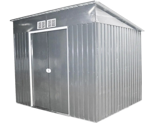 Kovová zahradní chatka s dvoukřídlými dveřmi a větráním