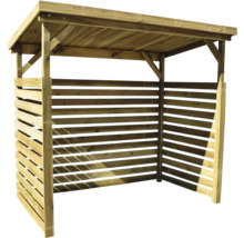 Dřevěný přístřešek s lamelovými stěnami a střechou