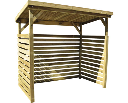 Dřevěný přístřešek s lamelovými stěnami a střechou