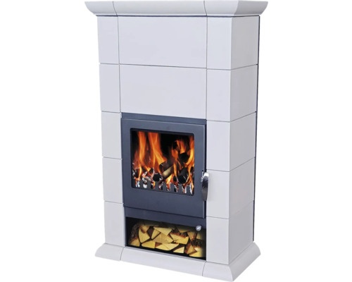 Krbová kamna DOMOFIRE Lugano keramika antracit 8 kW sekundární spalování akumulační sálavá kamna oplach skla Krbová kamna s ohněm na dřevo a úložným prostorem na dřevo