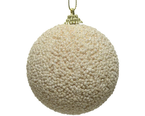 Vánoční ozdoba s perličkami Ø 10 cm béžová Vánoční koule s hrubou strukturou a očkem na zavěšení