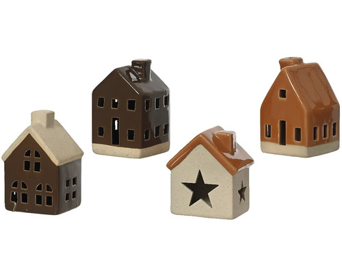 Dekorace domeček porcelánový 11 cm, různé druhy Čtyři dekorativní keramické domky na svíčky