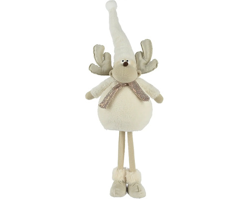 Plyšový sob s dlouhýma nohama 67 cm béžový Dekorativní figurka soba s čepicí a šálou