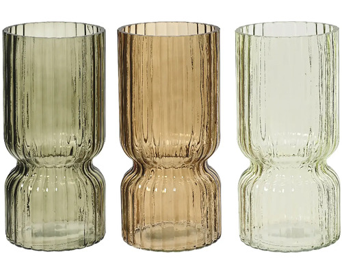 Dekorativní váza skleněná žebrovaná Ø 11 x 23 cm, různé barvy Tři rýhované skleněné vázy