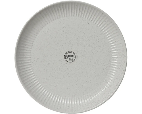 Talíř kameninový Ø 27 cm Keramický jídelní talíř s žebrovaným okrajem a skvrnitým vzhledem