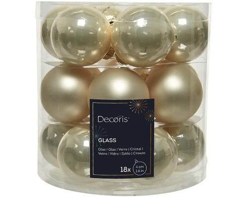 Sada 18 skleněných vánočních koulí Decoris, průměr 4 cm