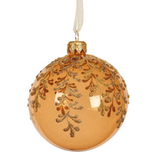Skleněná vánoční koule s listovým dekorem a závěsem