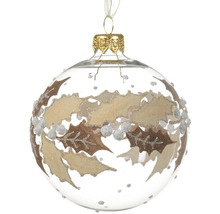 Skleněná vánoční koule s motivem cesmíny a závěsem