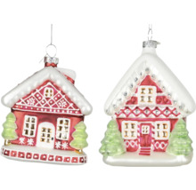 Dva perníkové domečky jako ozdoby na vánoční stromeček se závěsem
