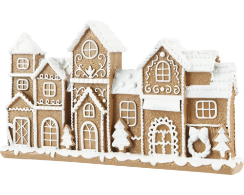 Vánoční dekorace pernikové domečky polyresin 30 x 5 x 16 cm hnědo-bílá Dekorativní perníková chaloupka pro vánoční období