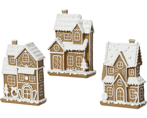 Vánoční dekorace perníkový domeček polyresin 14 cm Tři ozdobné perníkové chaloupky na vánoční období