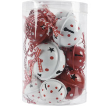 Dekorativní vánoční zvonky s puntíky a stuhami v transparentním balení.