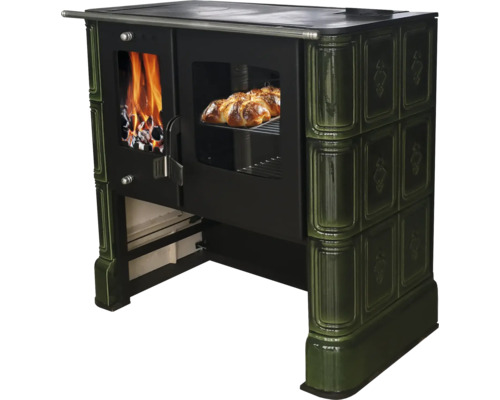 Krbová kamna DOMOFIRE Steyr keramika černá 7,5 kW bez externího přívodu vzduchu Kuchyňská kamna s troubou a topeništěm