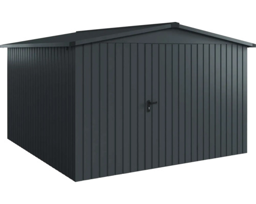 Kovový zahradní domek se sedlovou střechou a dveřmi