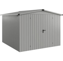 Kovový zahradní domek s dvoukřídlými dveřmi pro uložení zahradního nářadí