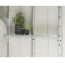 Police s rostlinami před bílou zdí