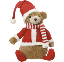 Plyšový medvěd s čepicí Santa Clause a šálou