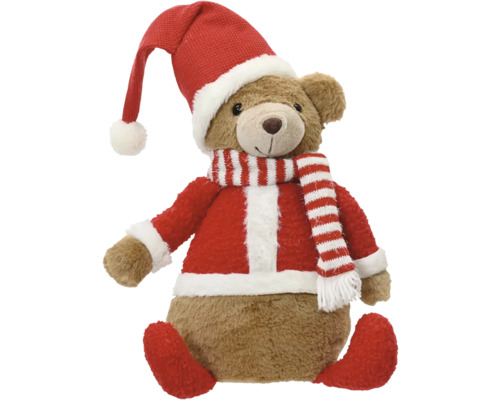 Plyšový medvěd s čepicí sedící vánoční 50 cm Plyšový medvěd s čepicí Santa Clause a šálou