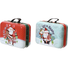 Dva ozdobné kovové kufříky s vánočními motivy a držadlem