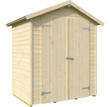 Dřevěná zahradní kůlna s dvoukřídlými dveřmi pro uložení zahradního nářadí