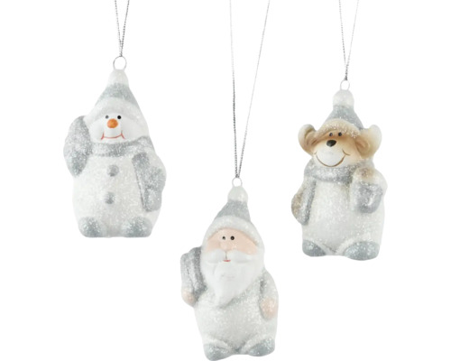 Vánoční ozdoba medvěd, různé druhy Tři ozdoby na vánoční stromeček: sněhulák, Santa Claus a medvídek
