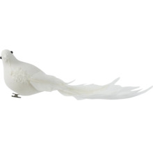 Dekorativní bílá holubice s klipem k připevnění.