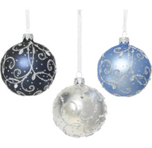 Tři ozdobné vánoční koule s ornamenty
