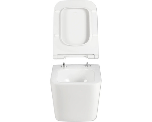 Závěsný klozet s hlubokým splachováním s otevřeným splachovacím kruhem a WC sedátkem