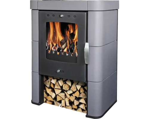Krbová kamna DOMOFIRE Caorle II. keramika černá 6 kW bez externího přívodu vzduchu Krbová kamna s úložným prostorem na dřevo a hořícím ohněm