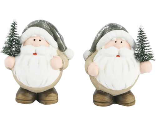 Dekorativní figurka Santa se stromečkem terakota Dvě figurky Santa Clause s malým vánočním stromkem jako dekorace