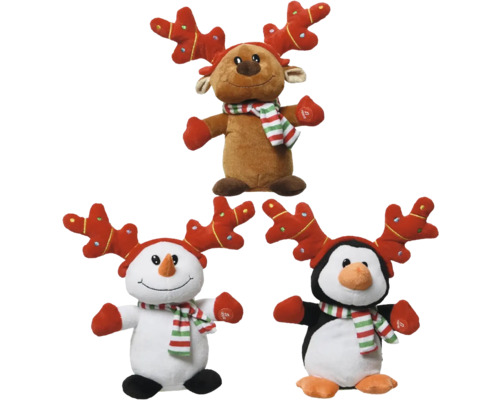 Plyšový sob / sněhulák / tučňák s parožím 25 cm 1 ks Sada plyšových figurek se soby, sněhulákem a tučňákem s ozdobou hlavy ve tvaru paroží a šálou