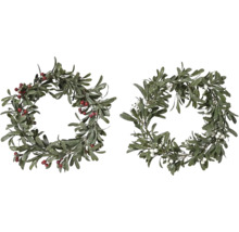 Dva jmelí věnce s červenými a bílými bobulemi