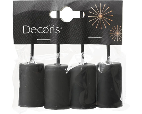 Čtyři černé svíčky k zapíchnutí v balení od firmy Decoris
