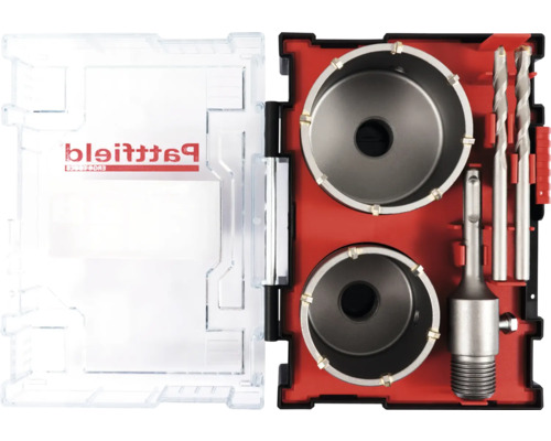 Sada děrovek Patfield v otevřeném kufříku