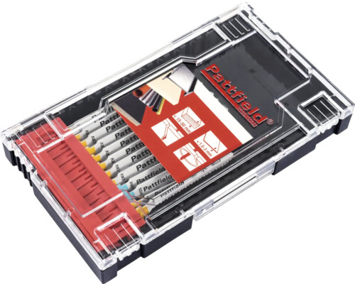 Sada pilových listů Pattfield v úložném boxu