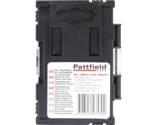 Sada vrtáků na skleněné dlaždice Pattfield, 5dílná kulatá stopka