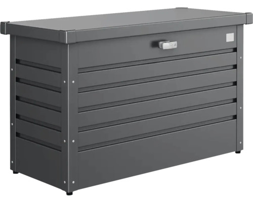 Zahradní box na polstry Biohort 100, 101 x 46 x 61 cm tmavě šedý metalický Šedý zahradní box z kovu s vodorovnými lamelami