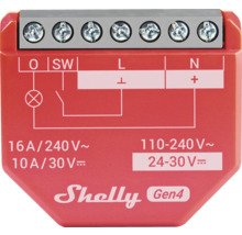 Spínací aktor Shelly Gen4 s elektrickým schématem