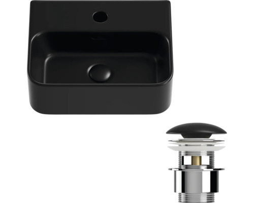 Černé keramické umyvadlo na desku s odtokovou soupravou