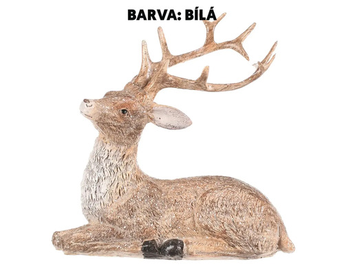 Vánoční figurka jelen M polyresin sedící bílý Dekorativní figurka ležícího jelena