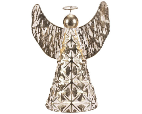 Vánoční figurka andělíček kovový 30 cm na postavení zlatý Dekorativní anděl z kovu pro vnitřní použití