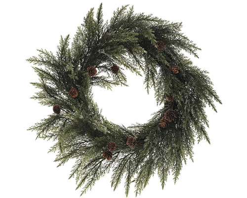 Umělý vánoční věnec ø 50 cm túje a šišky zelený Ozdobný věnec na dveře s šiškami