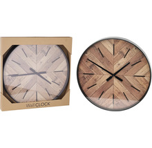 Nástěnné hodiny s dřevěným vzorem a černým rámem
