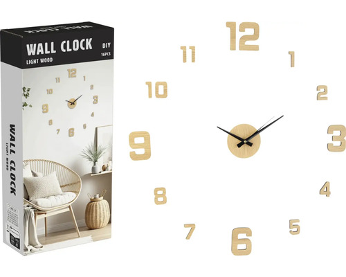 DIY nástěnné hodiny ze světlého dřeva, sada 16 kusů