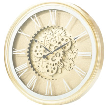 Nástěnné hodiny s viditelným mechanismem a římskými číslicemi