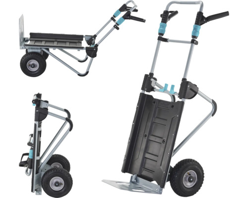 Víceúčelový vozík v různých polohách, užitečný pro přepravu nákladů v Hornbachu.