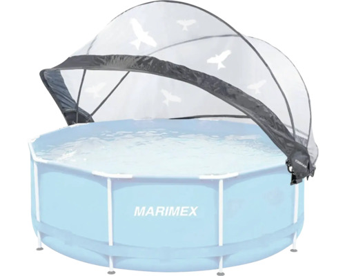 Kulatý nadzemní bazén se sluneční ochranou a logem Marimex