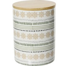 Keramická dóza na potraviny s dřevěným víkem a zimním vzorem