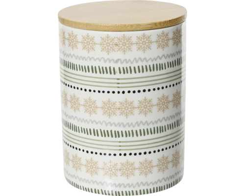 Keramická dóza na potraviny s dřevěným víkem a zimním vzorem
